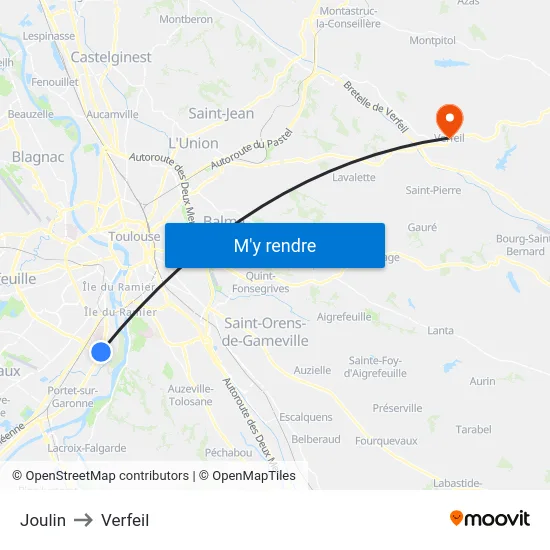 Joulin to Verfeil map