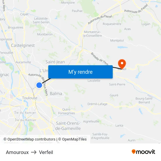 Amouroux to Verfeil map