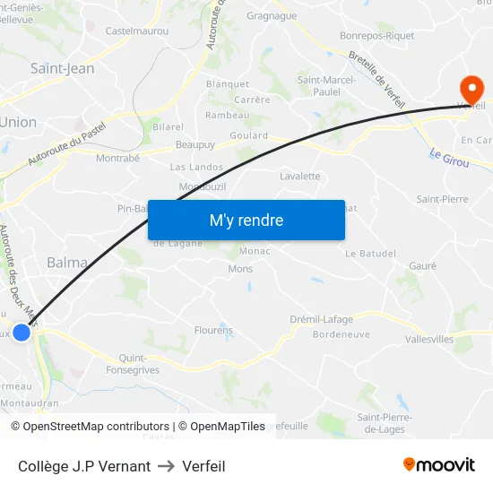 Collège J.P Vernant to Verfeil map