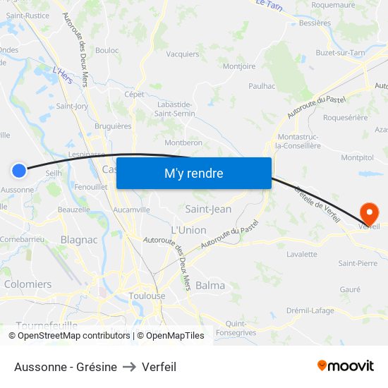 Aussonne - Grésine to Verfeil map