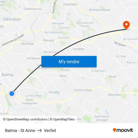 Balma - St Anne to Verfeil map