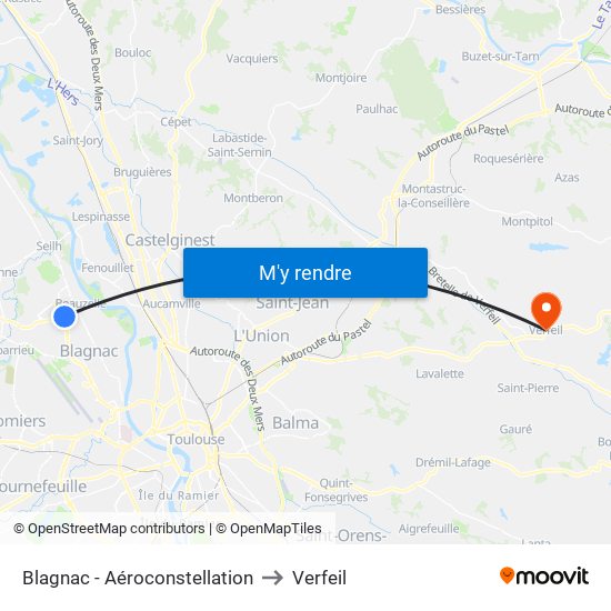 Blagnac - Aéroconstellation to Verfeil map