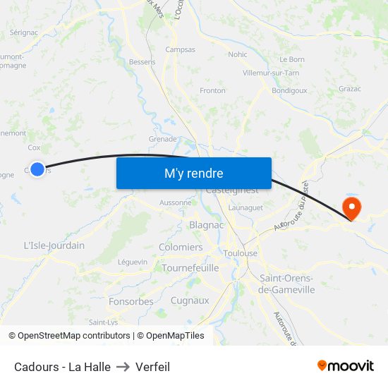 Cadours - La Halle to Verfeil map