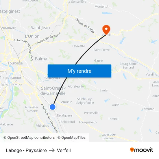 Labege - Payssière to Verfeil map
