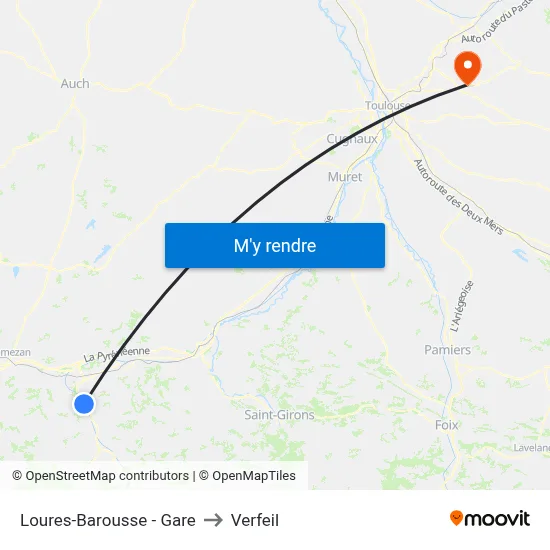 Loures-Barousse - Gare to Verfeil map