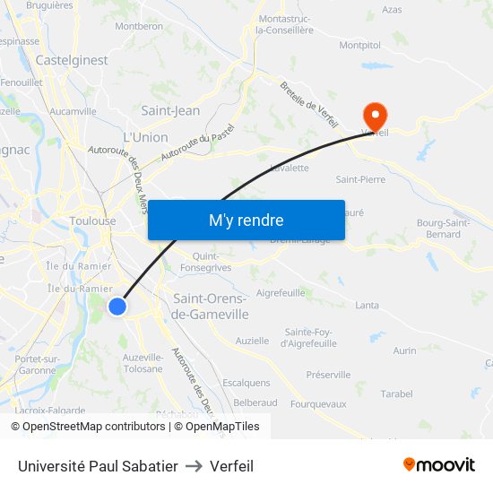 Université Paul Sabatier to Verfeil map