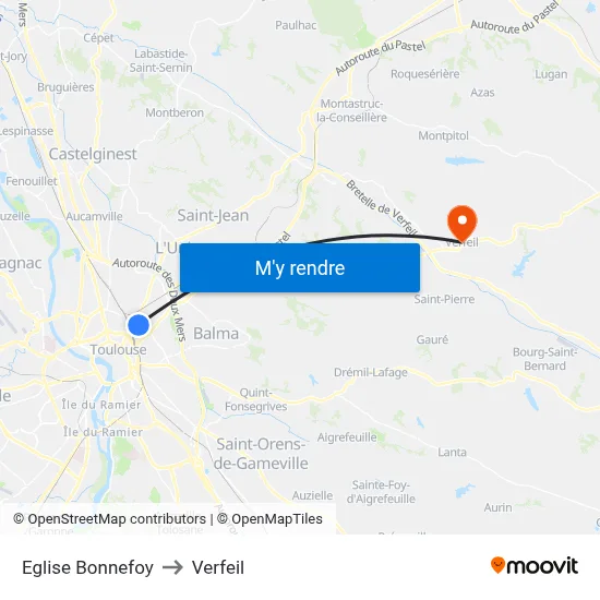 Eglise Bonnefoy to Verfeil map