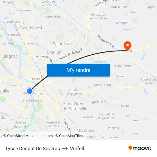 Lycée Déodat De Séverac to Verfeil map