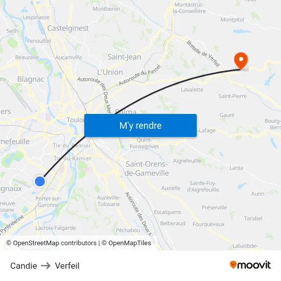Candie to Verfeil map