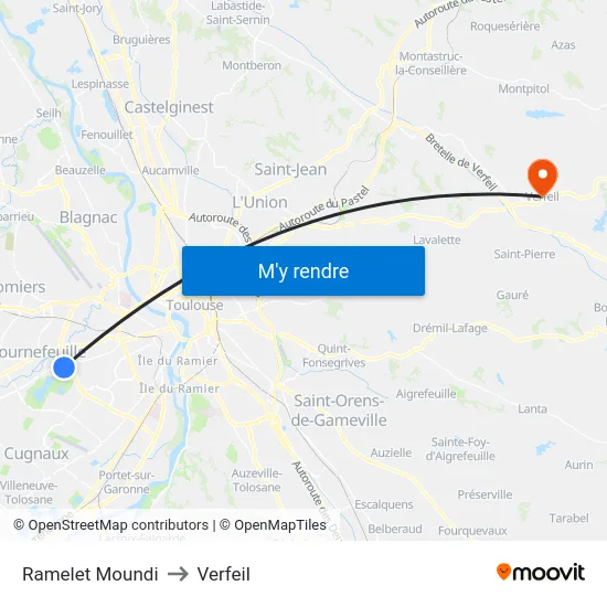 Ramelet Moundi to Verfeil map