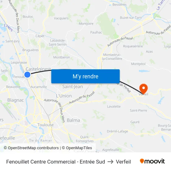 Fenouillet Centre Commercial - Entrée Sud to Verfeil map