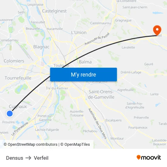 Densus to Verfeil map