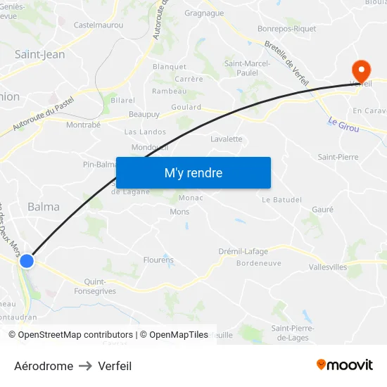 Aérodrome to Verfeil map