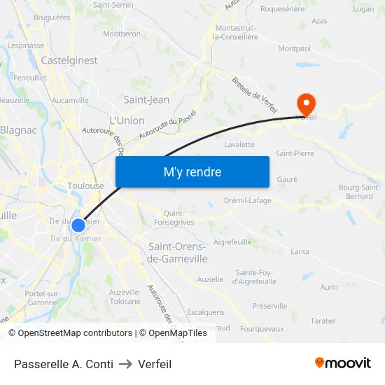 Passerelle A. Conti to Verfeil map