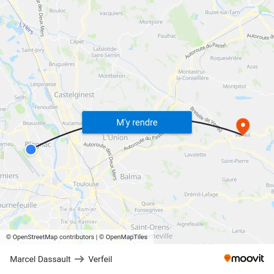 Marcel Dassault to Verfeil map