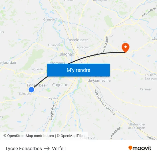 Lycée Fonsorbes to Verfeil map