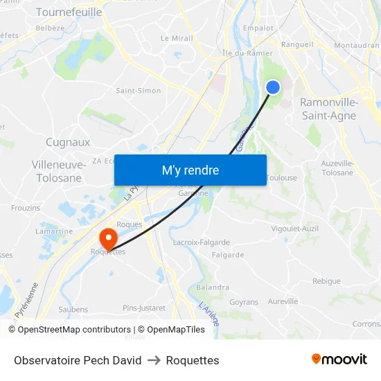 Observatoire Pech David to Roquettes map