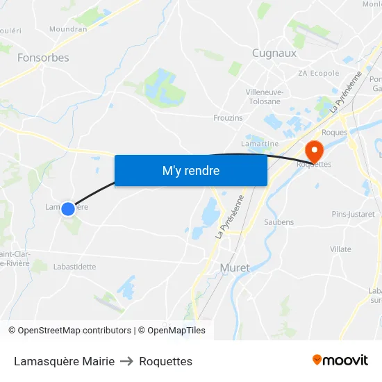 Lamasquère Mairie to Roquettes map