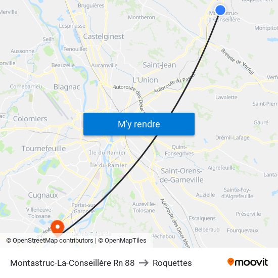 Montastruc-La-Conseillère Rn 88 to Roquettes map