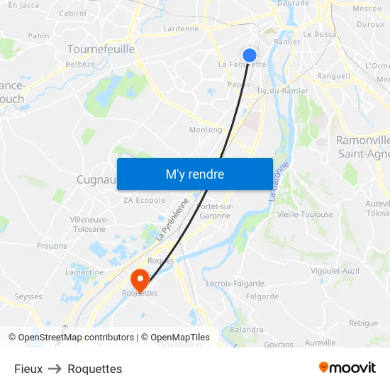 Fieux to Roquettes map