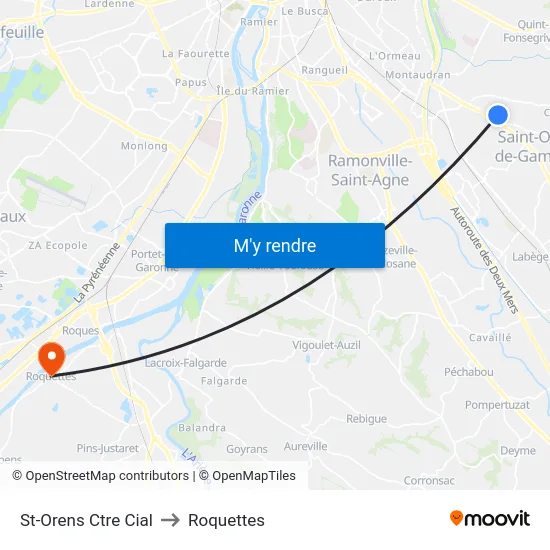 St-Orens Ctre Cial to Roquettes map