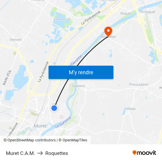 Muret C.A.M. to Roquettes map