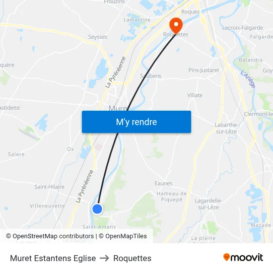 Muret Estantens Eglise to Roquettes map