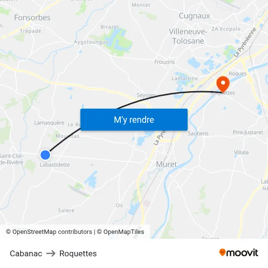 Cabanac to Roquettes map