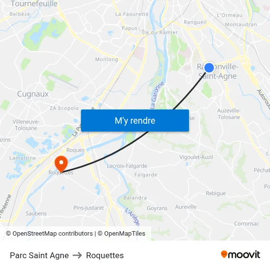 Parc Saint Agne to Roquettes map