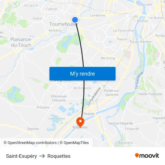 Saint-Exupéry to Roquettes map