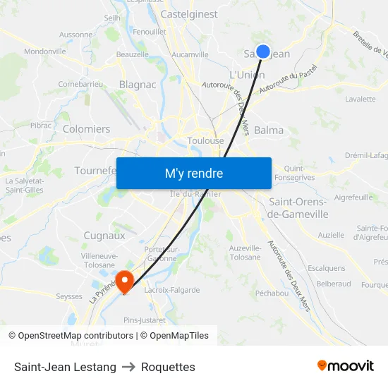 Saint-Jean Lestang to Roquettes map