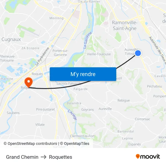 Grand Chemin to Roquettes map