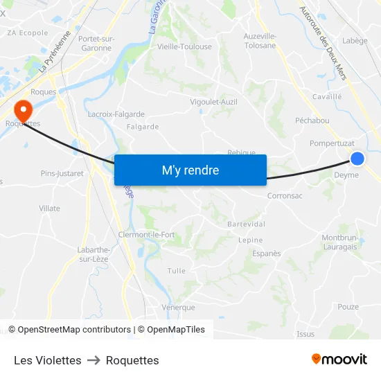 Les Violettes to Roquettes map