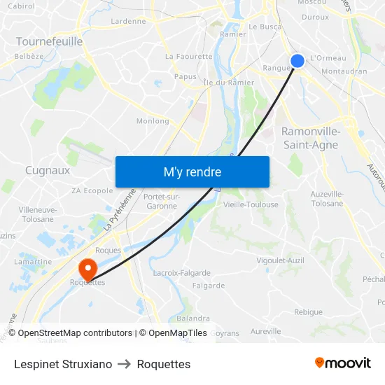 Lespinet Struxiano to Roquettes map