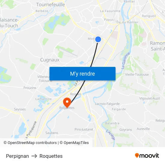 Perpignan to Roquettes map