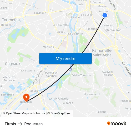 Firmis to Roquettes map