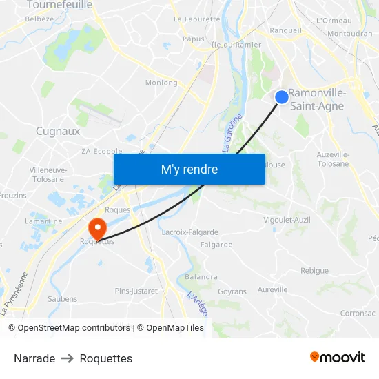 Narrade to Roquettes map