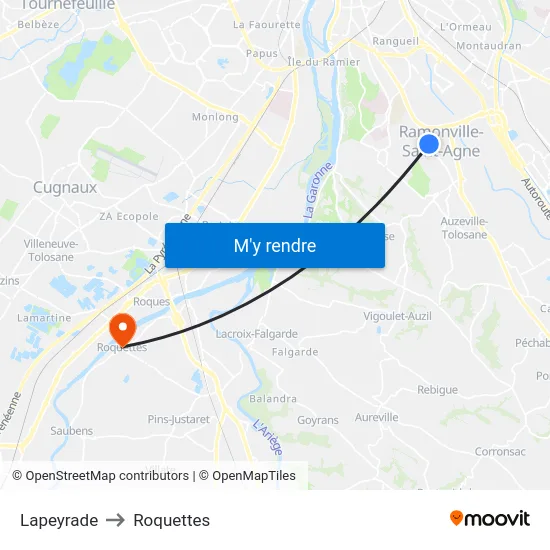 Lapeyrade to Roquettes map
