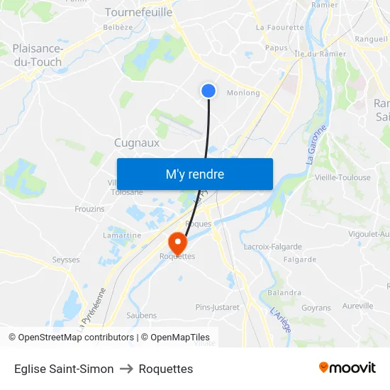 Eglise Saint-Simon to Roquettes map