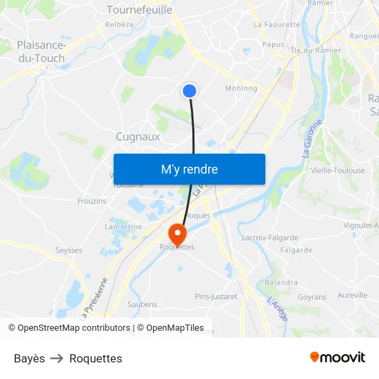 Bayès to Roquettes map