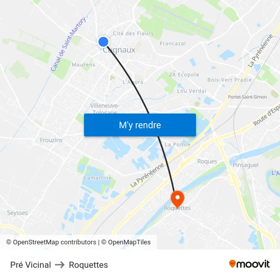 Pré Vicinal to Roquettes map