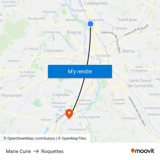 Marie Curie to Roquettes map