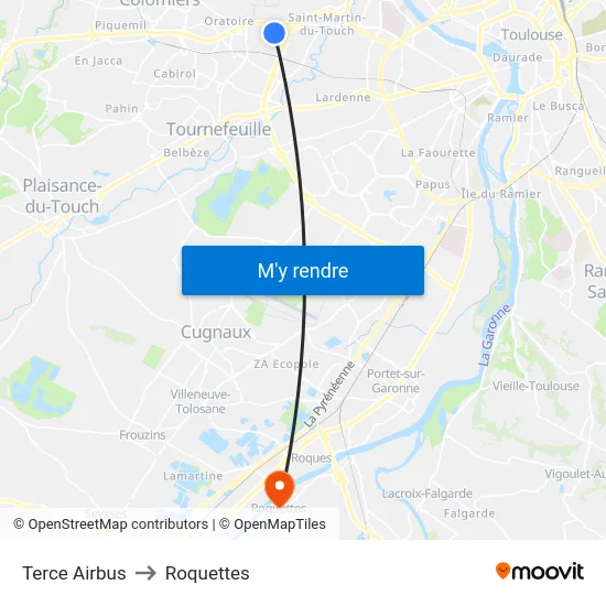 Terce Airbus to Roquettes map