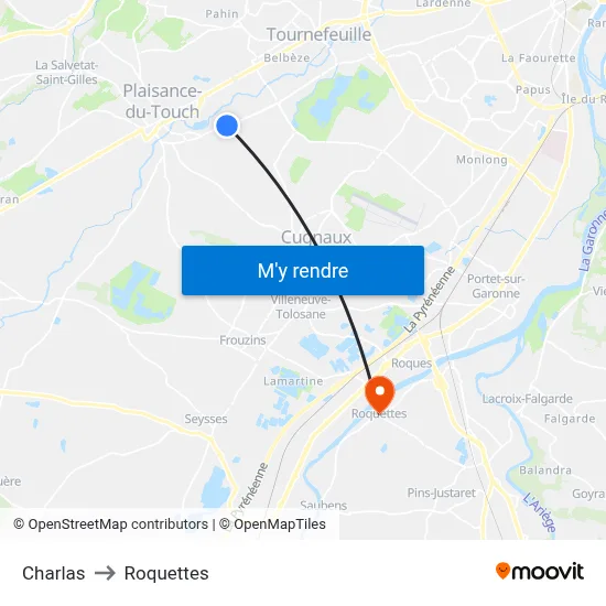 Charlas to Roquettes map