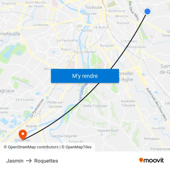 Jasmin to Roquettes map