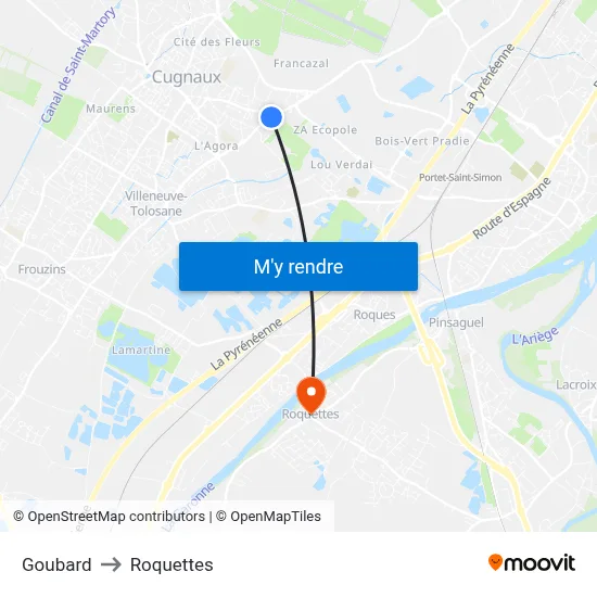 Goubard to Roquettes map