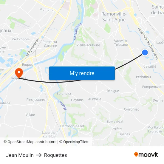 Jean Moulin to Roquettes map