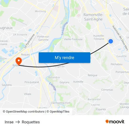 Inrae to Roquettes map