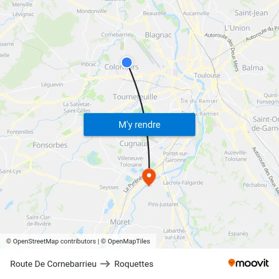 Route De Cornebarrieu to Roquettes map