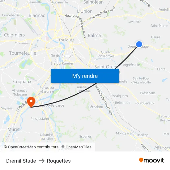 Drémil Stade to Roquettes map